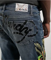 Ed Hardy Eagle Snake Slim Straight Y2K Med Blue Denim Jeans