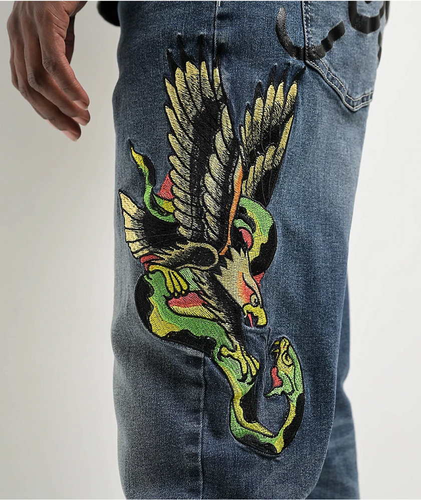 Ed Hardy Eagle Snake Slim Straight Y2K Med Blue Denim Jeans