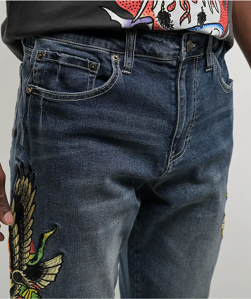 Ed Hardy Eagle Snake Slim Straight Y2K Med Blue Denim Jeans