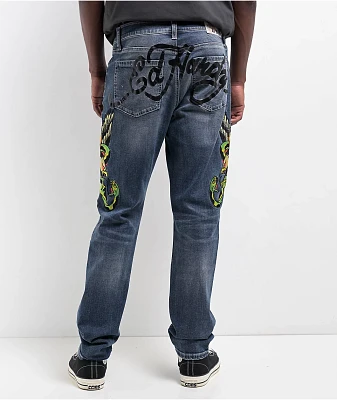 Ed Hardy Eagle Snake Slim Straight Y2K Med Blue Denim Jeans