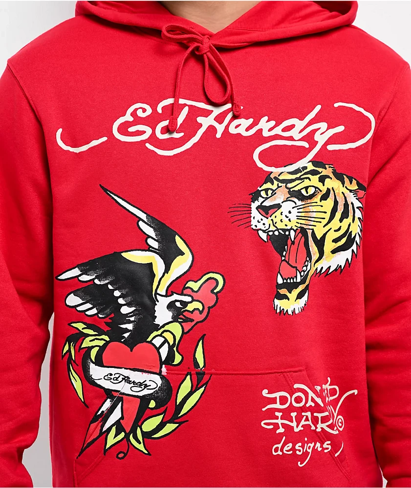 Ed Hardy Eagle Tiger Red Hoodie