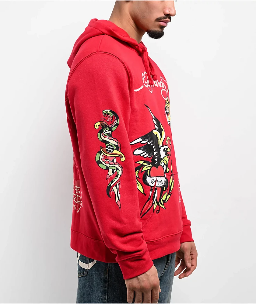 Ed Hardy Eagle Tiger Red Hoodie