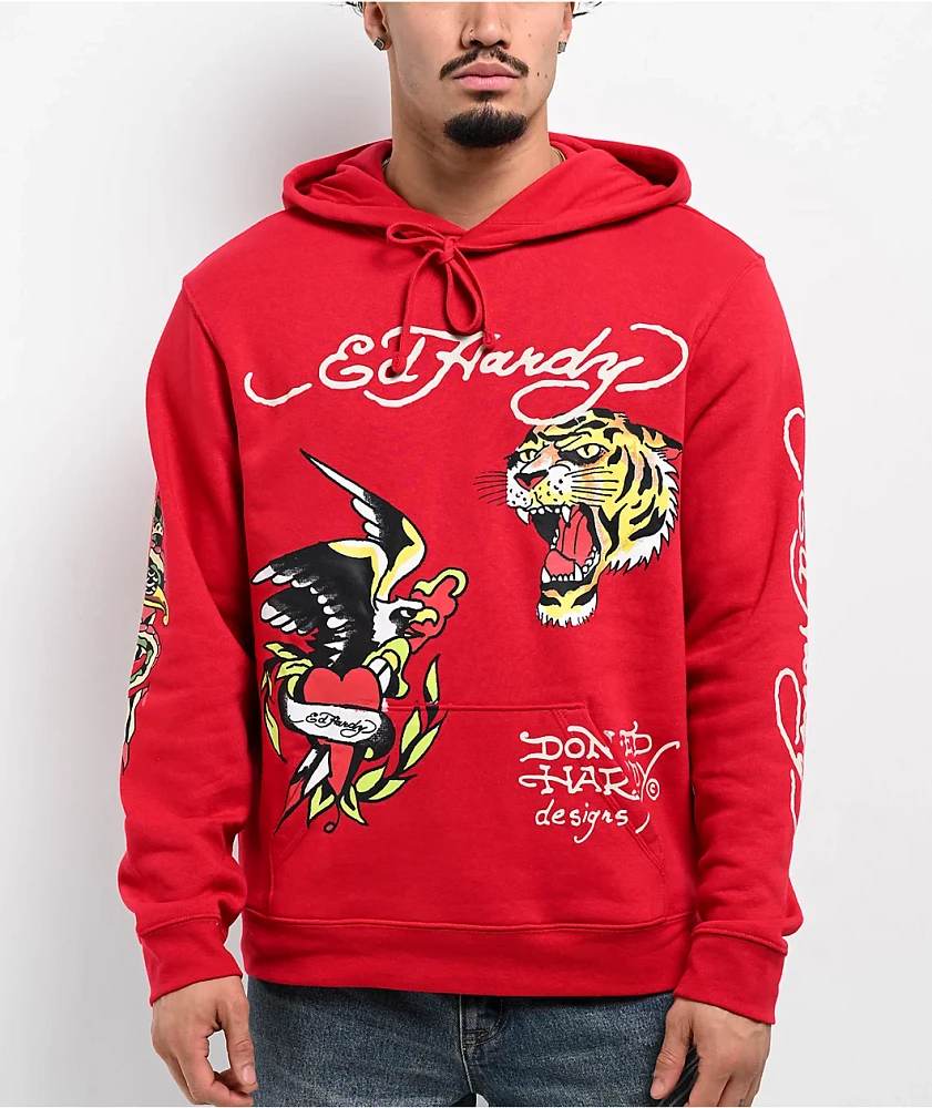 Ed Hardy Eagle Tiger Red Hoodie