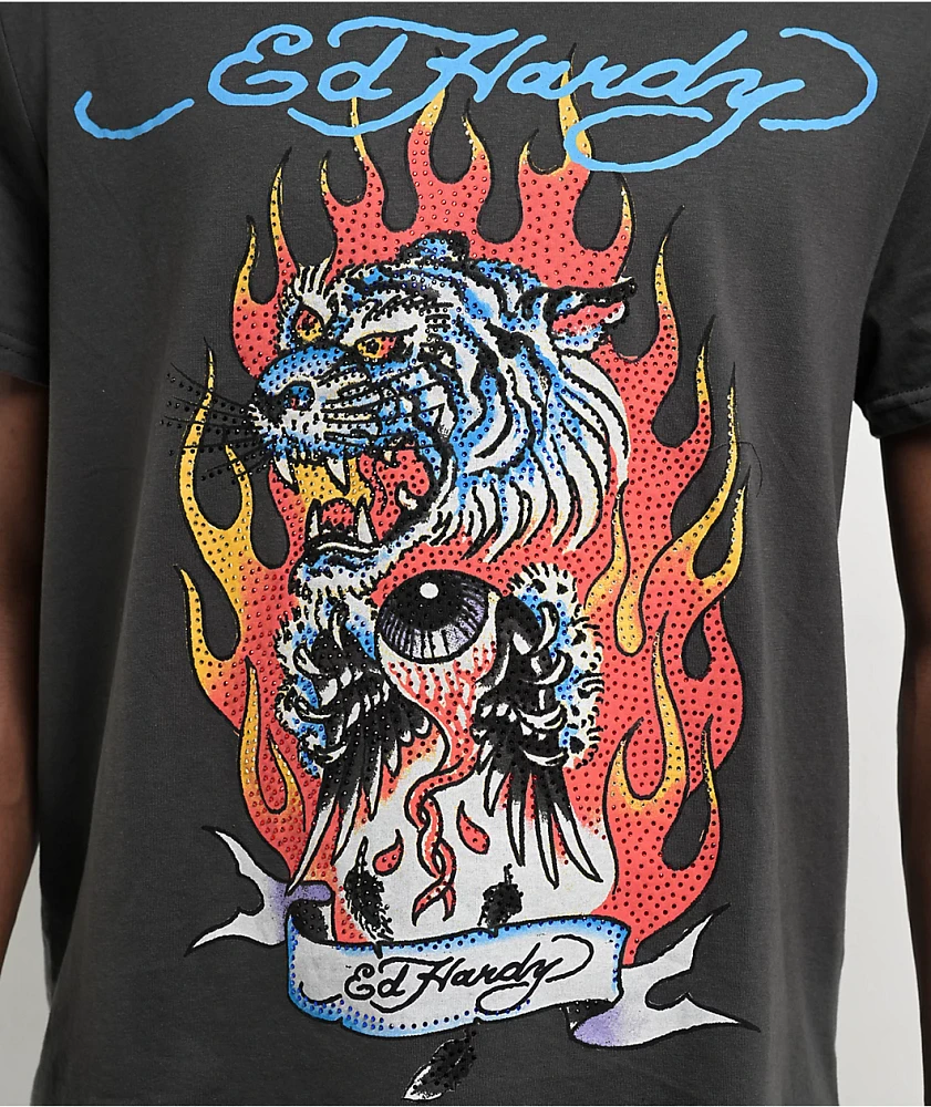 Ed Hardy Fire Tiger Charcoal T-Shirt