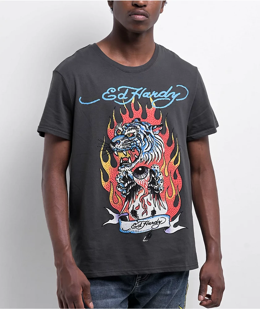 Ed Hardy Fire Tiger Charcoal T-Shirt