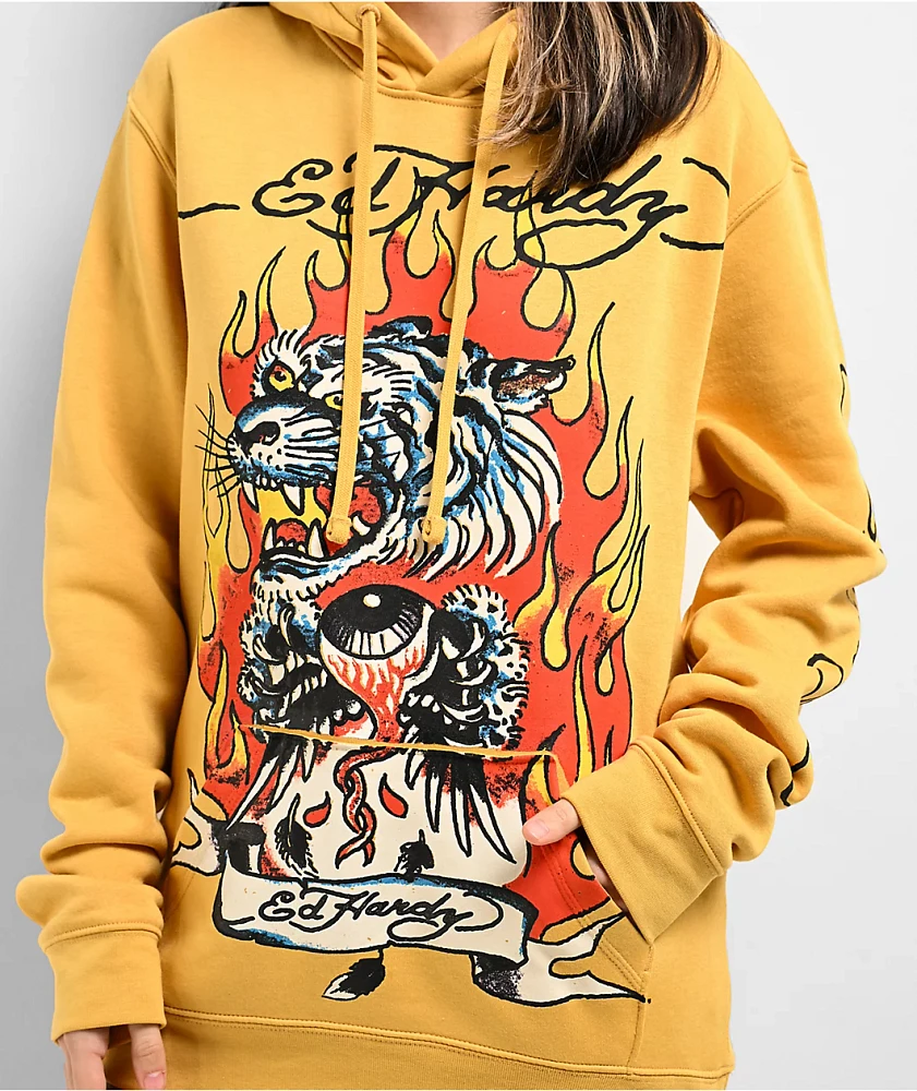 Ed Hardy Fire Tiger Golden Yellow Hoodie