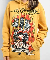 Ed Hardy Fire Tiger Golden Yellow Hoodie