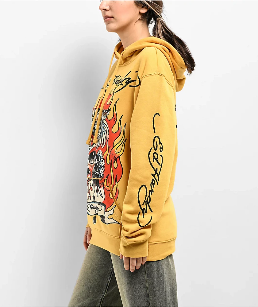 Ed Hardy Fire Tiger Golden Yellow Hoodie