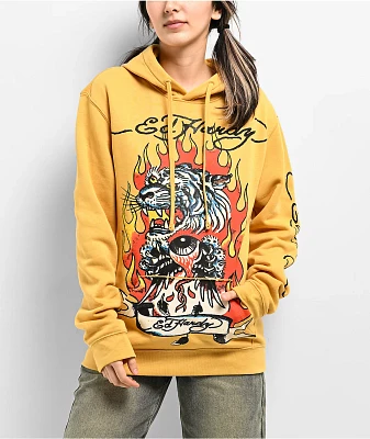 Ed Hardy Fire Tiger Golden Yellow Hoodie