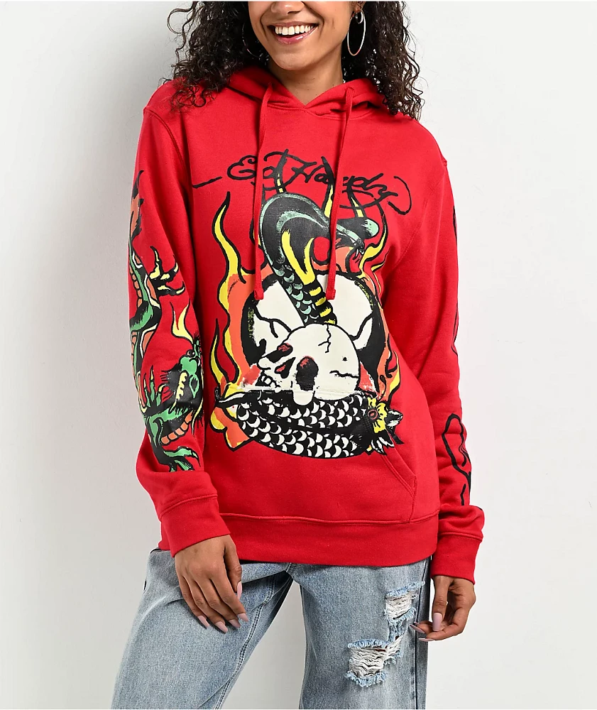 Ed Hardy Flame Cobra Red Hoodie