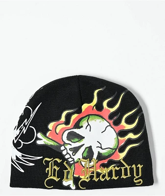 Ed Hardy Flame Skull Black Skully Beanie