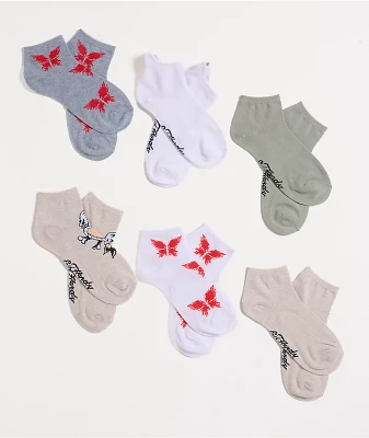 Ed Hardy Flaming Heart 6 Pack Ankle Socks