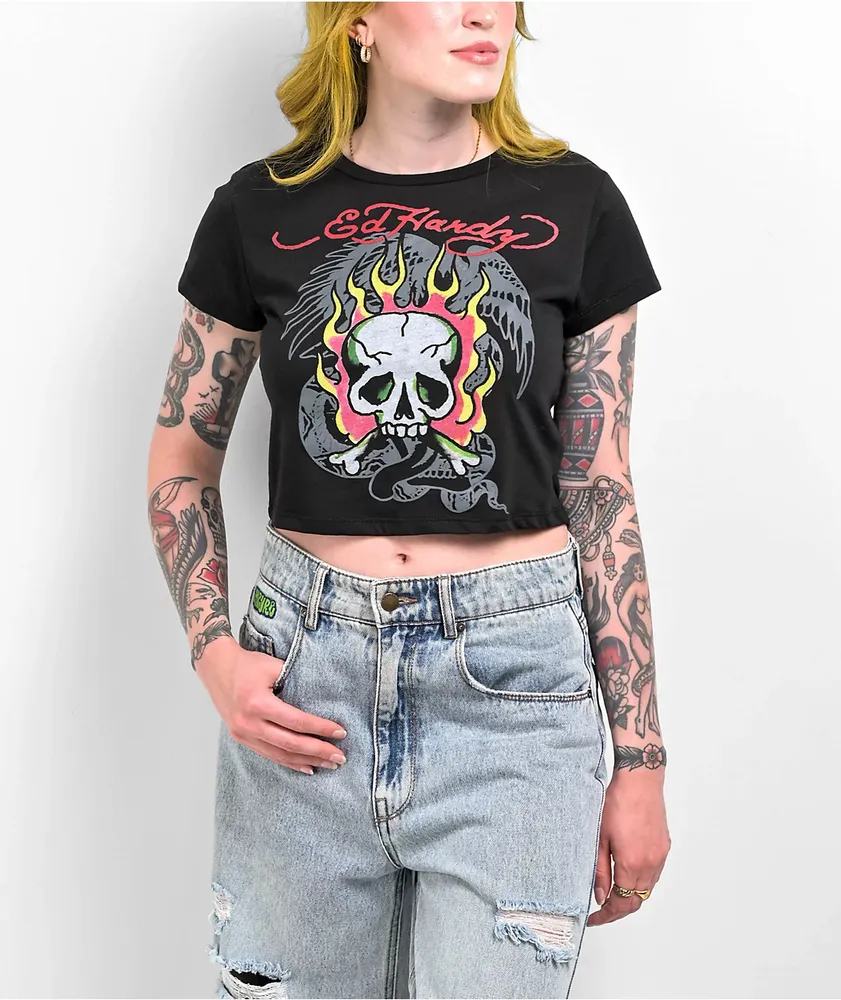 Ed Hardy SKULL FLAME - Long sleeved top - charcoal/dark grey