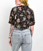 Ed Hardy Flashboard Black Crop Button Up Shirt