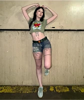 Ed Hardy Heart Dagger Blue Wash Denim Cutoff Shorts