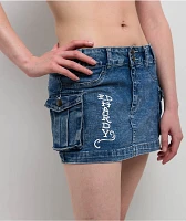 Ed Hardy Heart Dagger Light Wash Denim Cargo Mini Skirt