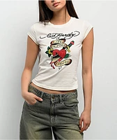 Ed Hardy Heart Sword Rhinestone Natural Crop T-Shirt