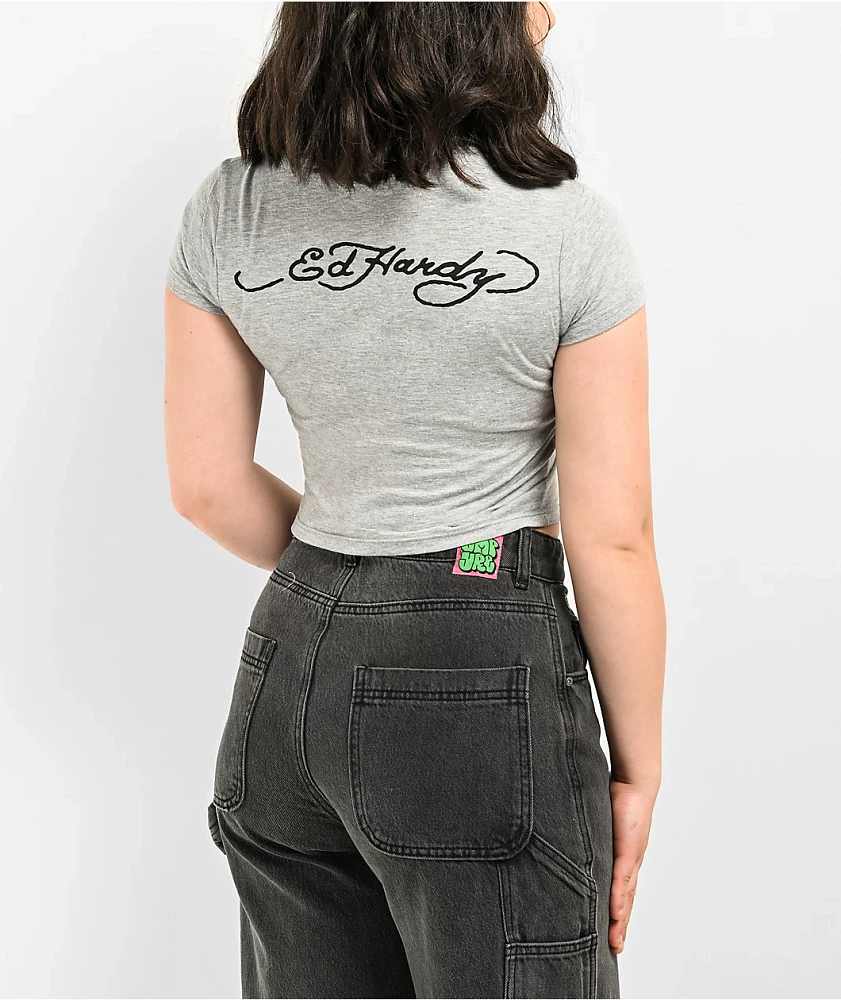 Ed Hardy Hearts Heather Grey Crop T-Shirt