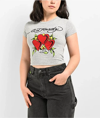 Ed Hardy Hearts Heather Grey Crop T-Shirt