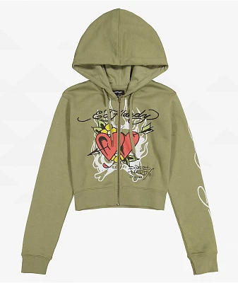 Ed Hardy Hearts Olive Crop Zip Hoodie