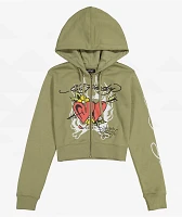 Ed Hardy Hearts Olive Crop Zip Hoodie