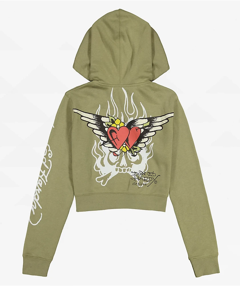 Ed Hardy Hearts Olive Crop Zip Hoodie