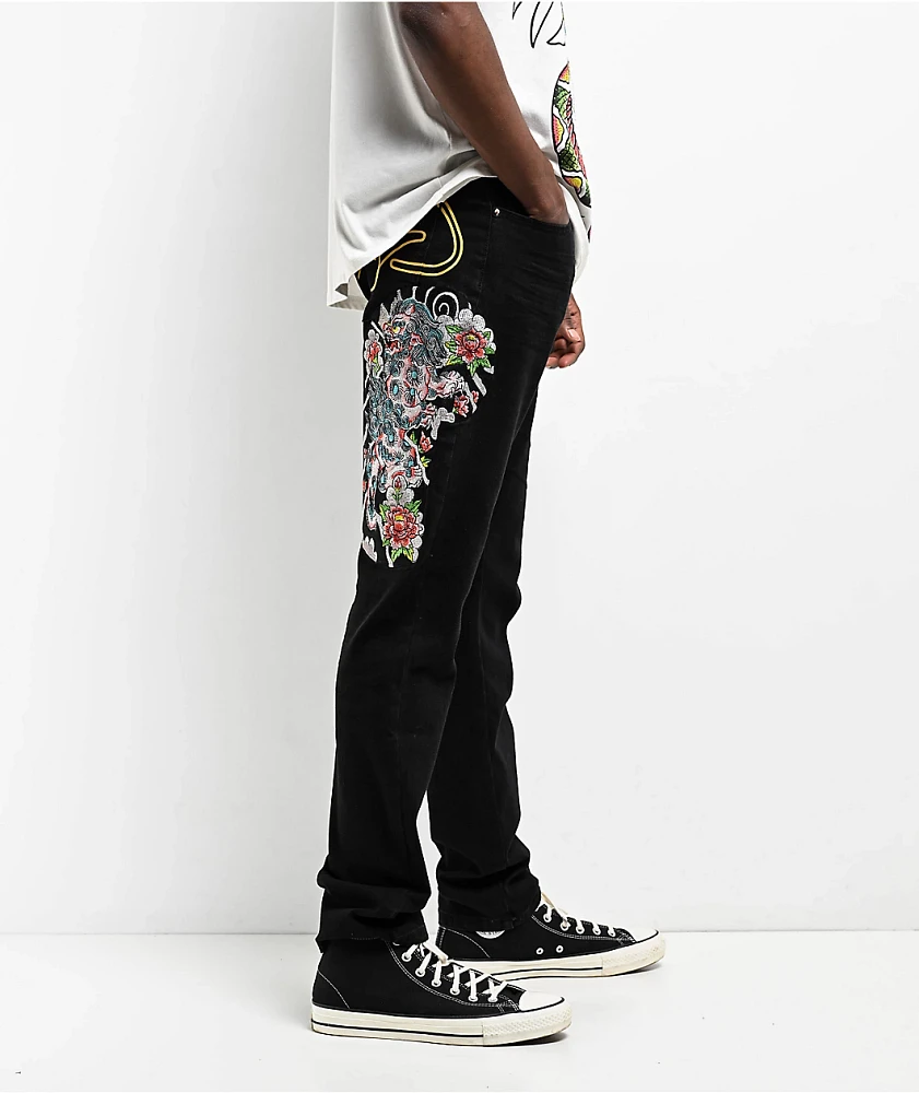 Ed Hardy Japan Lion Slim Straight Black Denim Jeans