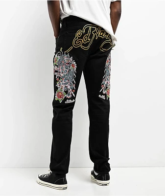 Ed Hardy Japan Lion Slim Straight Black Denim Jeans