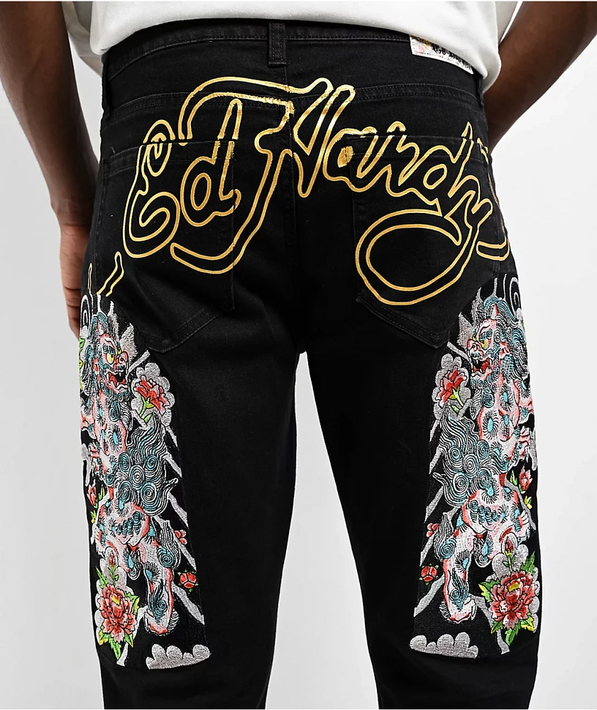 Ed Hardy Japan Lion Straight Leg Black Jeans