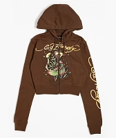Ed Hardy Koi Fish Cocoa Crop Zip Hoodie