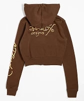 Ed Hardy Koi Fish Cocoa Crop Zip Hoodie