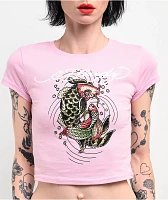 Ed Hardy Koi Rhinestone Pink Crop T-Shirt