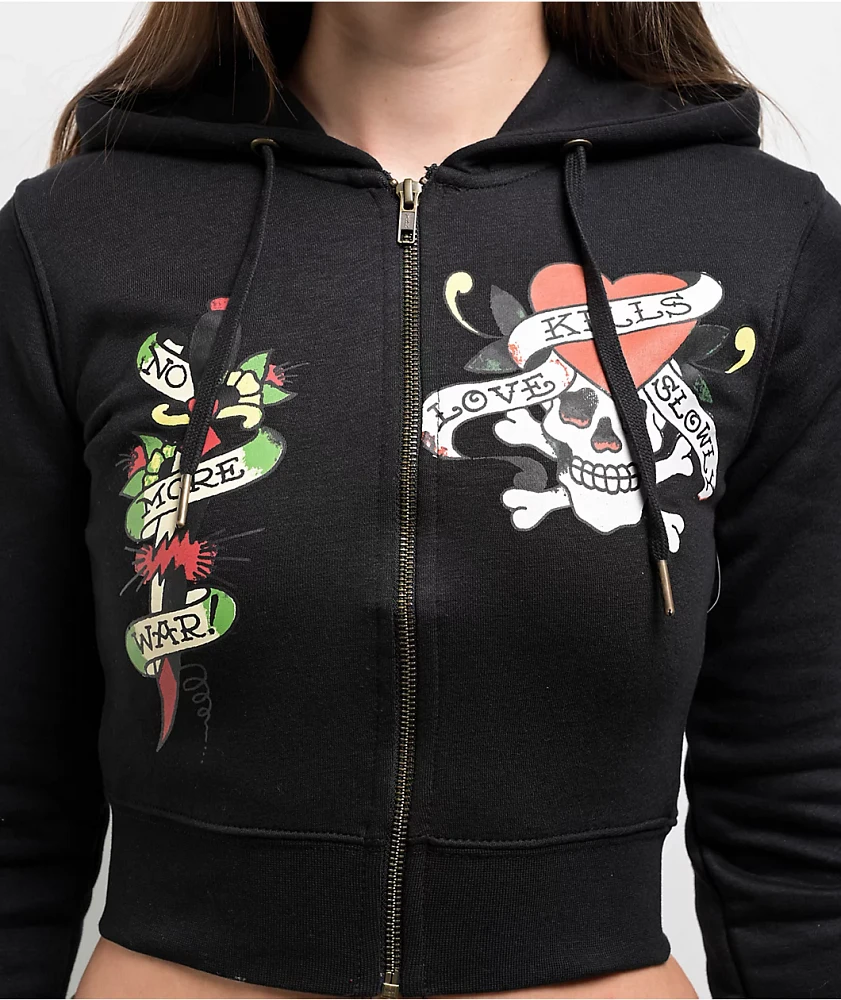 Ed Hardy LKS Skull Black Crop Zip Hoodie