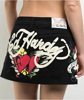 Ed Hardy LKS Skull Black Cutoff Denim Mini Skirt