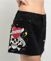 Ed Hardy LKS Skull Black Cutoff Denim Mini Skirt