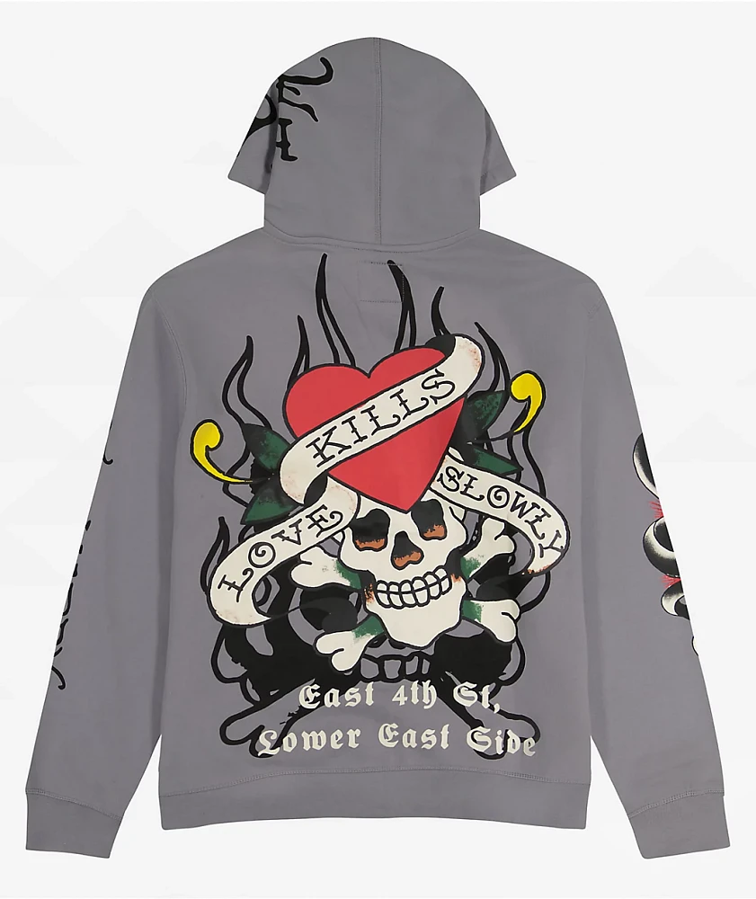 Ed Hardy LKS Skull Grey Zip Hoodie