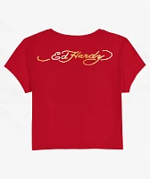 Ed Hardy Leopard Cherry Red Crop T-Shirt