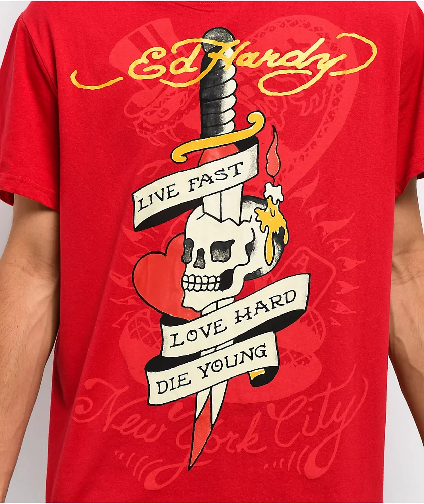 Ed Hardy Live Fast Red T-Shirt