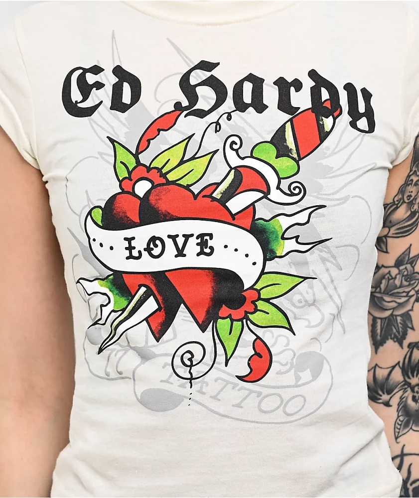 Ed Hardy Love Dagger Ivory T-Shirt