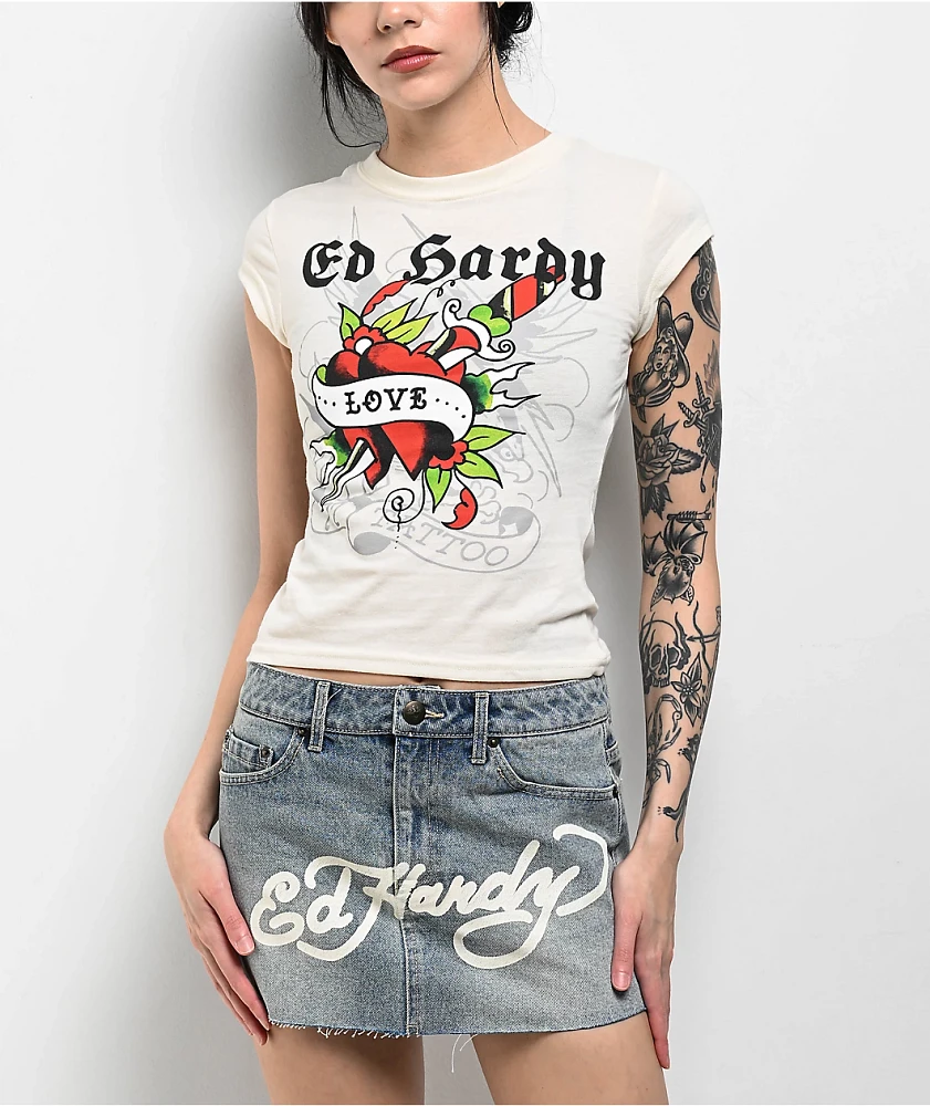 Ed Hardy Love Dagger Ivory T-Shirt