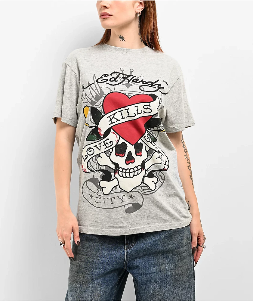 Ed Hardy Love Kills Slowly Grey T-Shirt