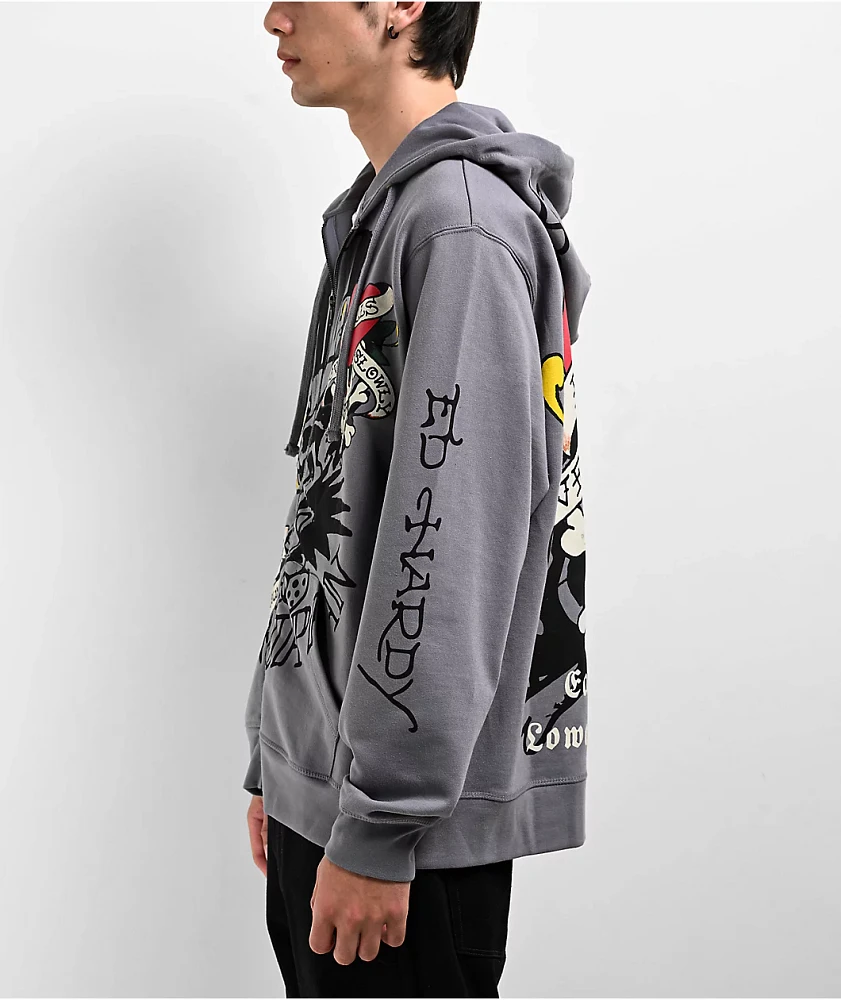 Ed Hardy Love Kills Slowly Skull Grey Zip Hoodie