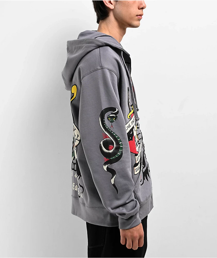 Ed Hardy Love Kills Slowly Skull Grey Zip Hoodie