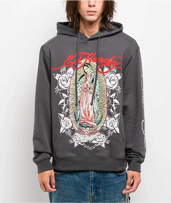 Ed Hardy Mary Rhinestone Charcoal Hoodie