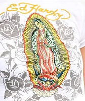 Ed Hardy Mary Rhinestone White Crop T-Shirt