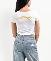 Ed Hardy Mary Rhinestone White Crop T-Shirt