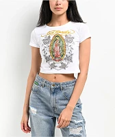 Ed Hardy Mary Rhinestone White Crop T-Shirt