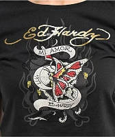 Ed Hardy Mi Amor Rhinestone Black Crop T-Shirt