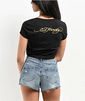 Ed Hardy Mi Amor Rhinestone Black Crop T-Shirt