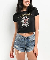 Ed Hardy Mi Amor Rhinestone Black Crop T-Shirt